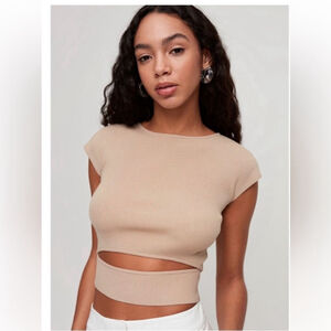 Aritzia Wilfred Free Cut Out Knit Top Tan Beige sz XS